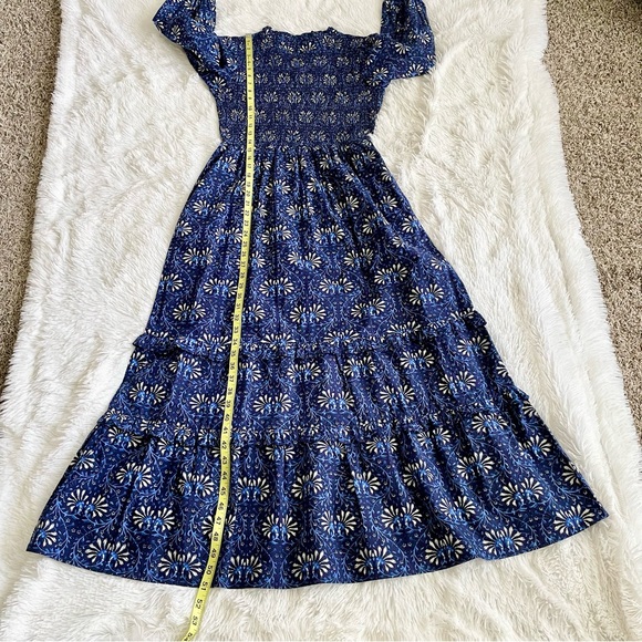 Tuckernuck Pink City Prints Isabel Dress Maxi Smocked Tiered Ruffle Indigo Blue - Picture 11 of 12